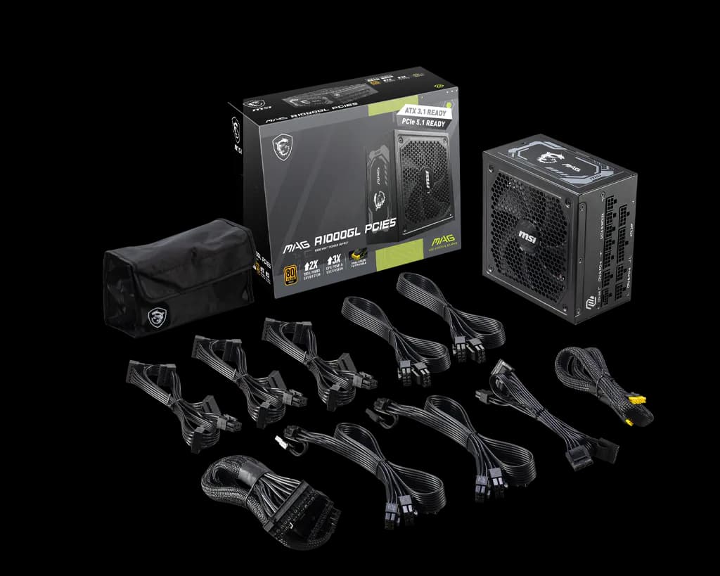 POWER SUPPLY - MSI MAG 1000W A1000GL 80+ GOLD PCIE5 MODULAR